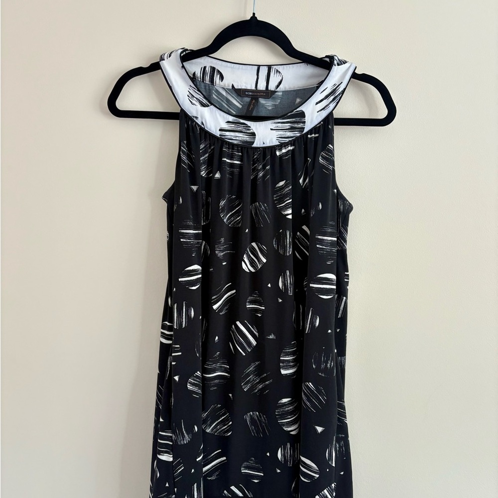 BCBGMaxAzria Black Sheath Midi Dress with Cowl Neck